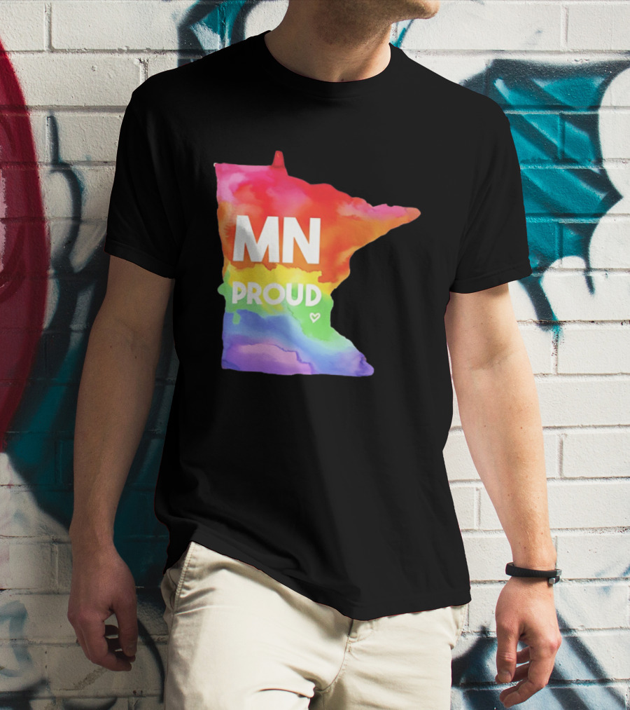 MN Proud Rainbow Heart Minnesota Map T-Shirt