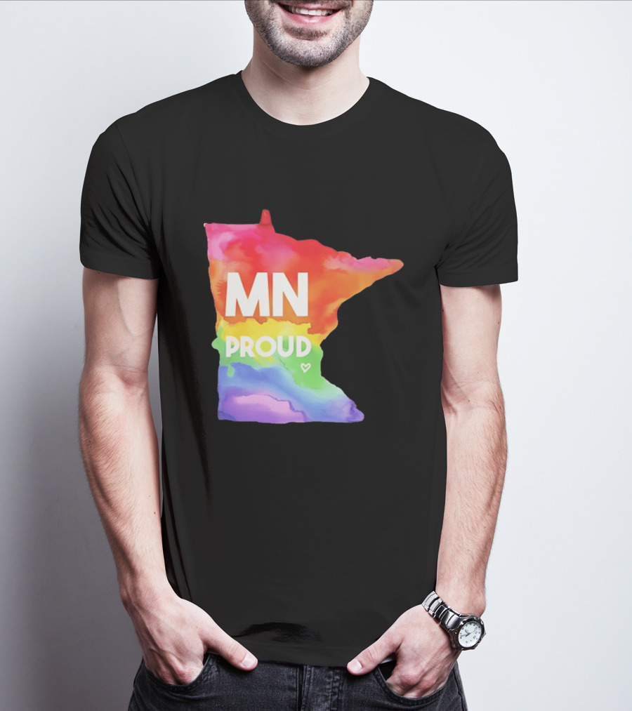 MN Proud Rainbow Heart Minnesota Map T-Shirt