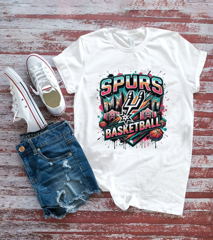 San Antonio Spurs Fiesta Skyline Basketball T-Shirt
