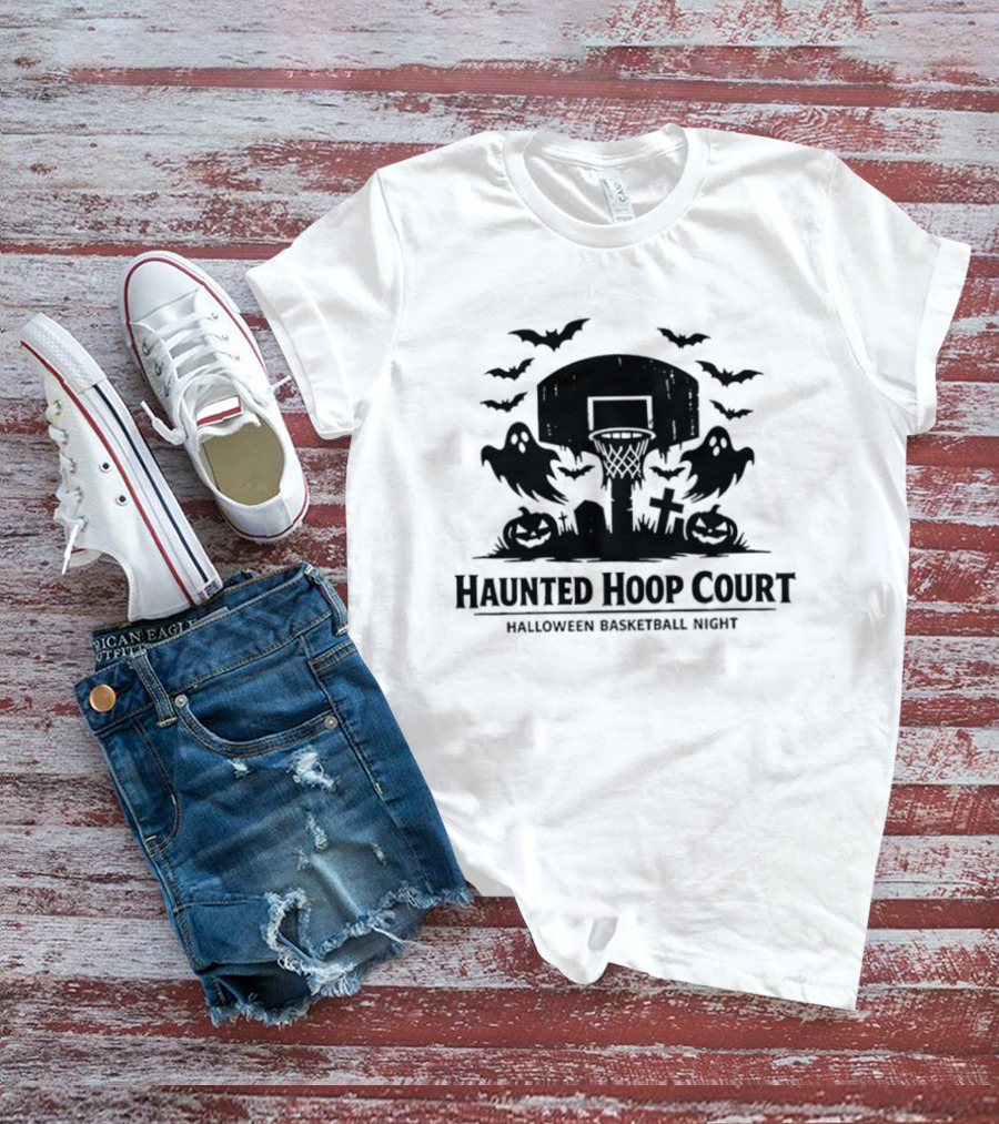 Halloween Haunted Hoop Court Spooky Pumpkin Basketball Night T-Shirt