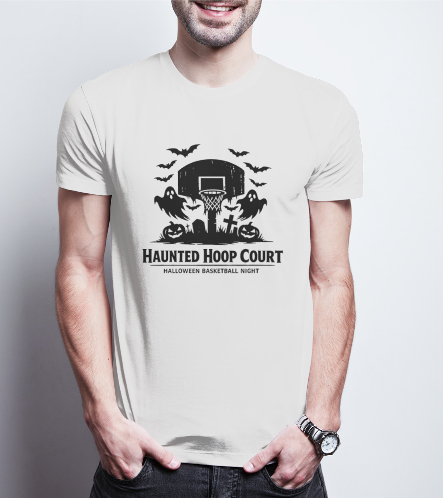 Halloween Haunted Hoop Court Spooky Pumpkin Basketball Night T-Shirt