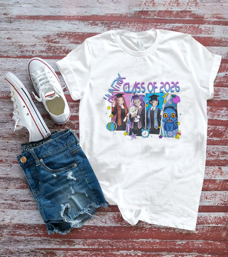 Huntik Class Of 2026 Graduation Celebration With Anime Characters And Cat T-Shirt