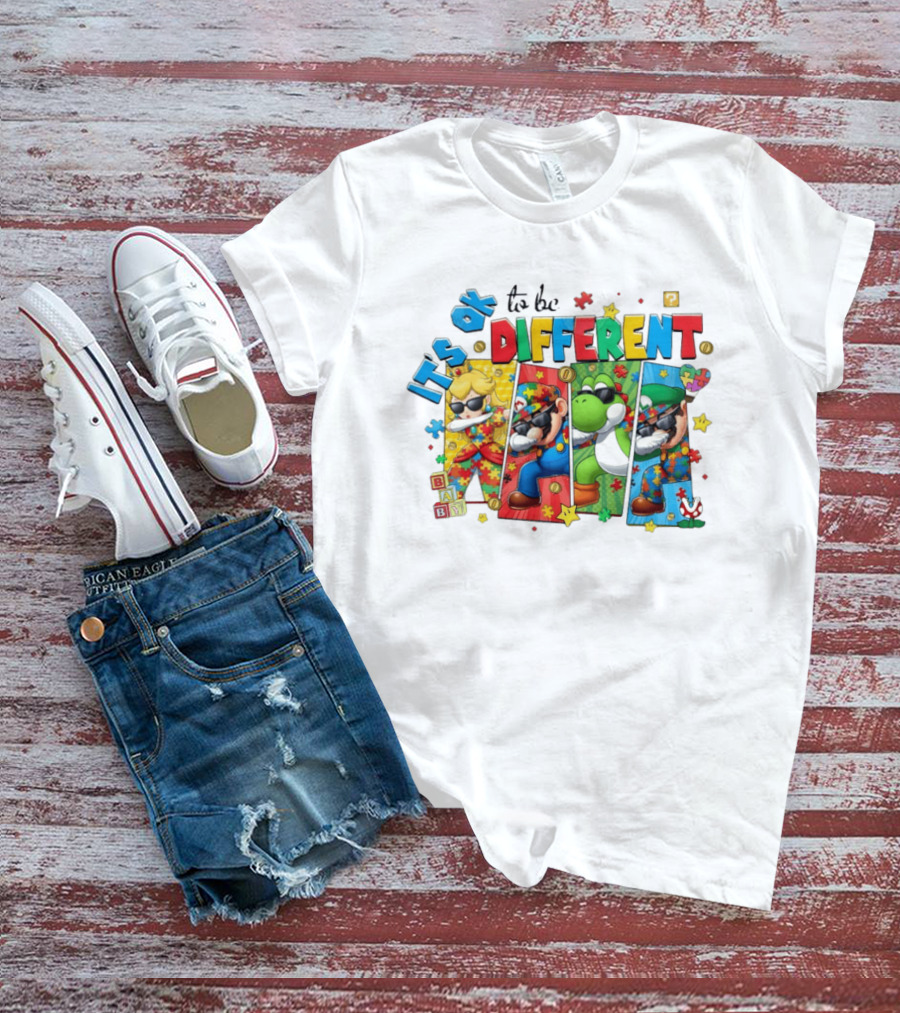 It's Okay To Be Different Mario Super Autism Characters Puzzle T-Shirt