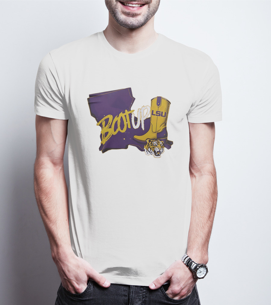 Welcome Home Coach Will Wade Boot Up LSU Tigers Louisiana Map And Boot With LSU Logo And Tiger Head T-Shirt