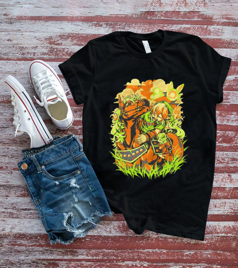 Link Epona Navi Fields Retro Gaming Adventure Fantasy T-Shirt