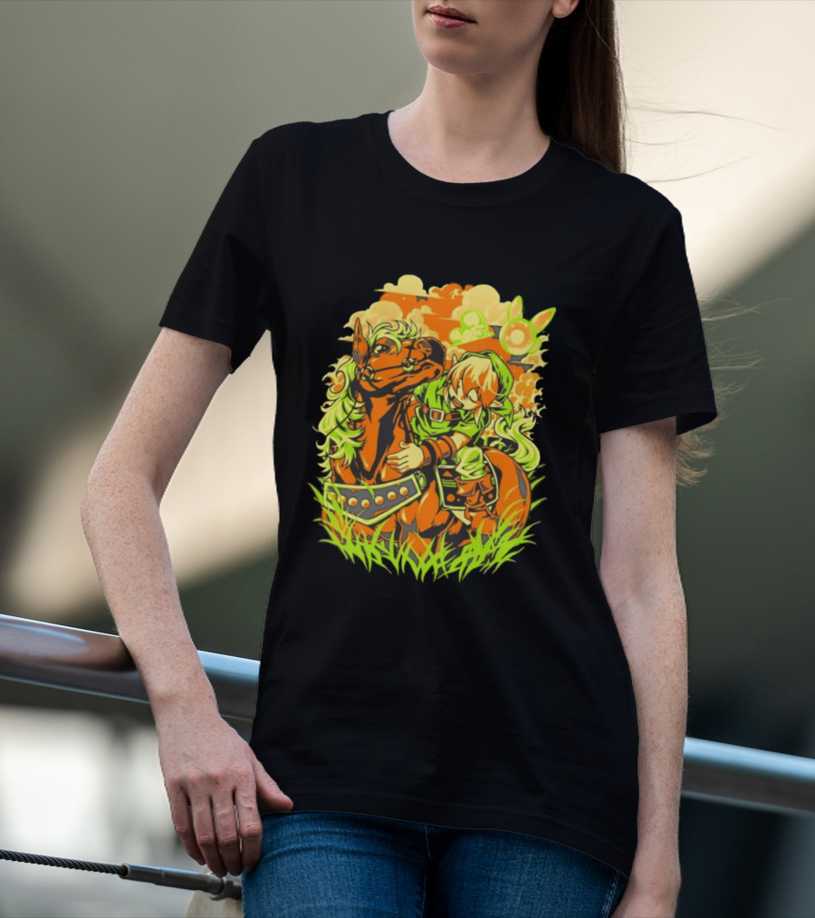 Link Epona Navi Fields Retro Gaming Adventure Fantasy T-Shirt