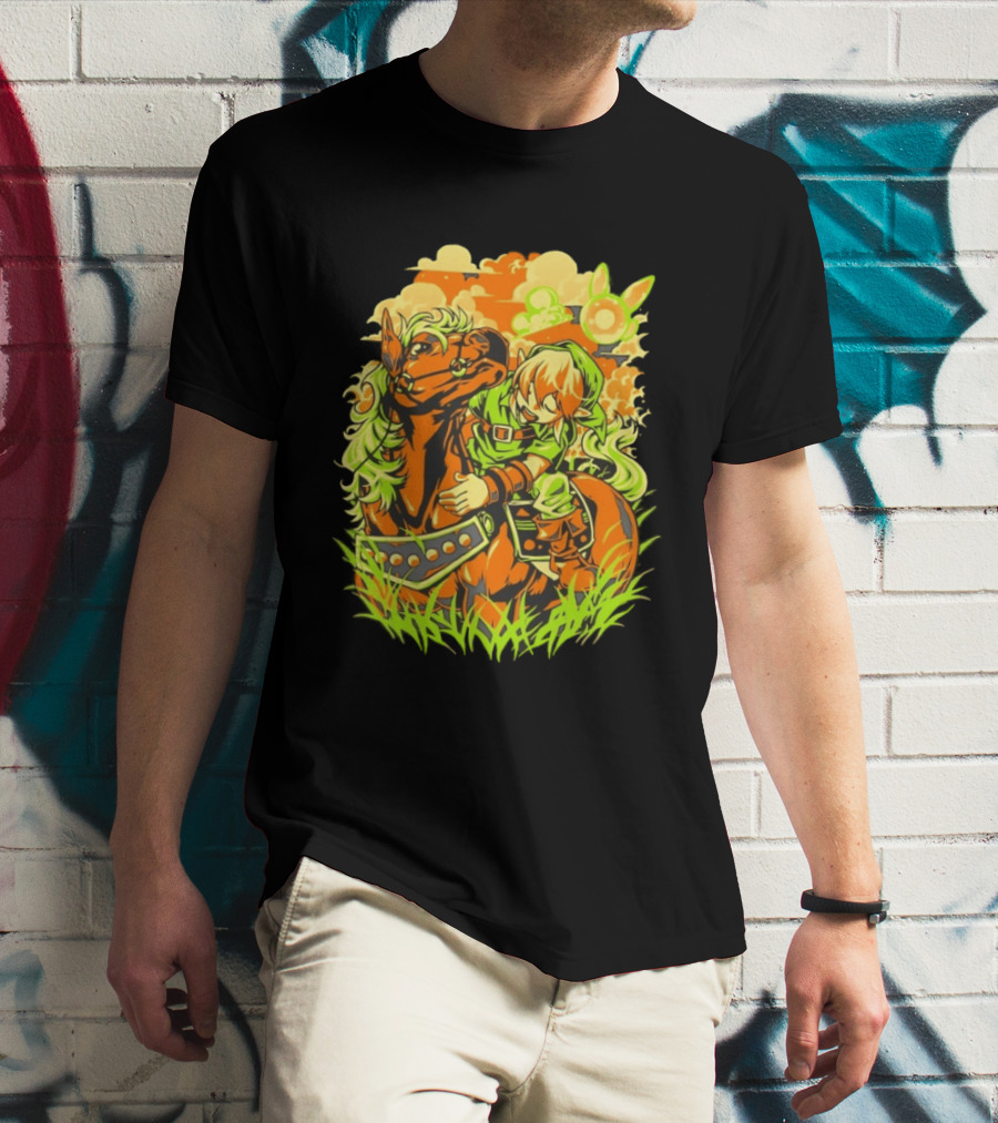 Link Epona Navi Fields Retro Gaming Adventure Fantasy T-Shirt