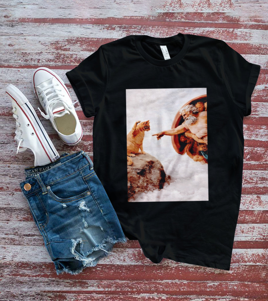 The Creation Of Cat Michelangelo Parody Cats Touching Paws T-Shirt