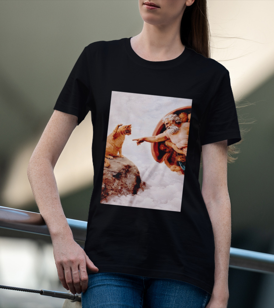 The Creation Of Cat Michelangelo Parody Cats Touching Paws T-Shirt