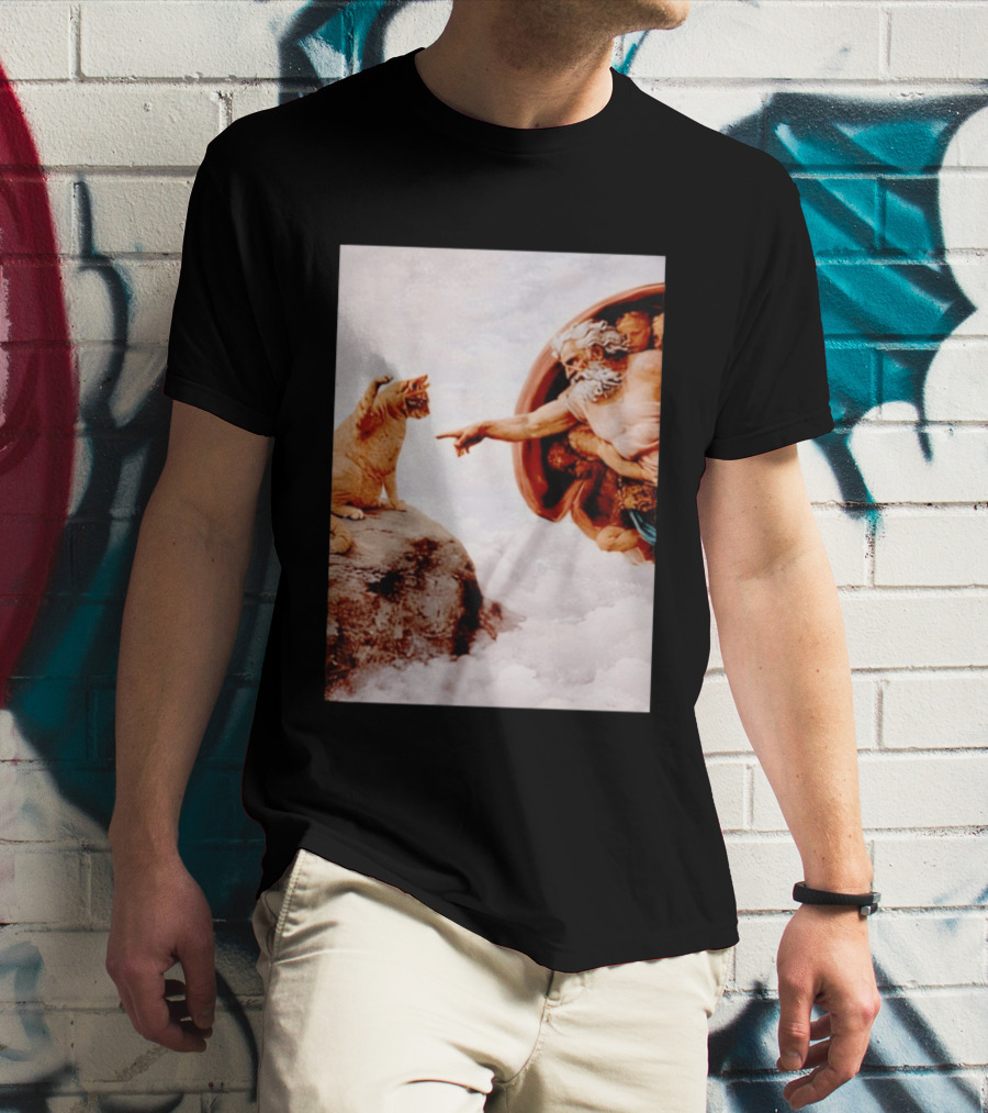 The Creation Of Cat Michelangelo Parody Cats Touching Paws T-Shirt
