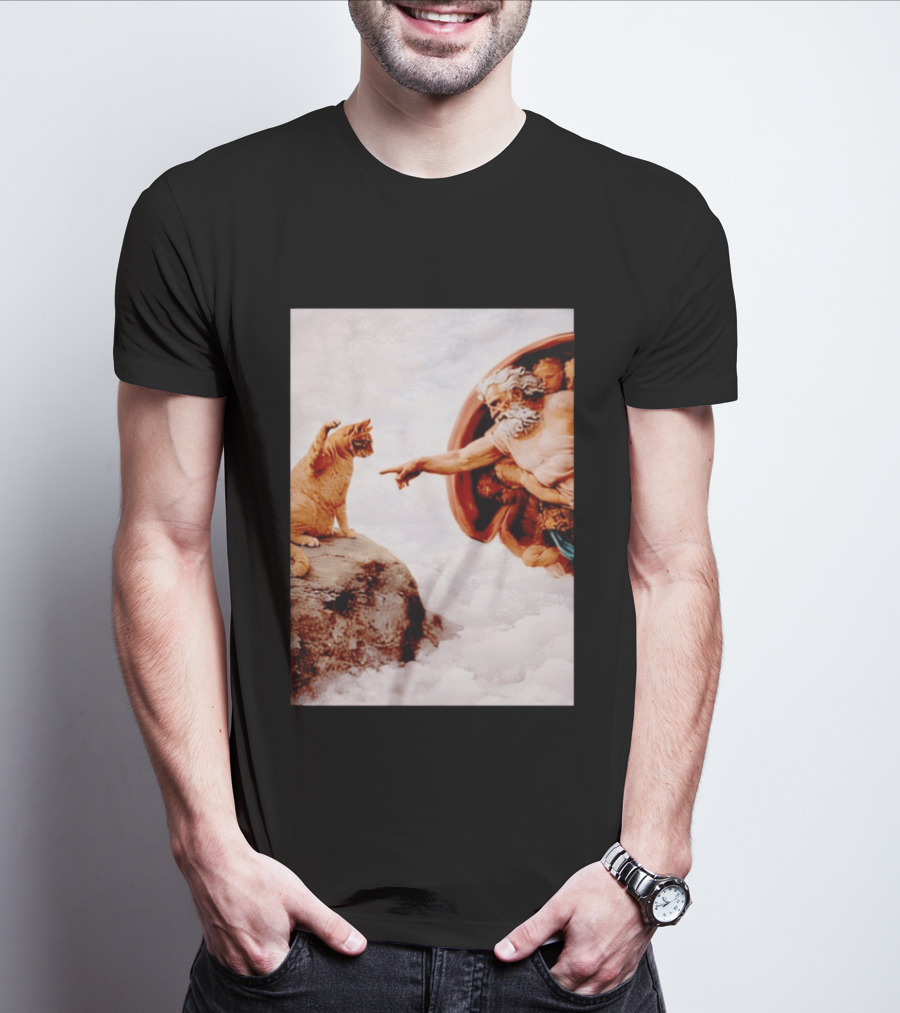 The Creation Of Cat Michelangelo Parody Cats Touching Paws T-Shirt