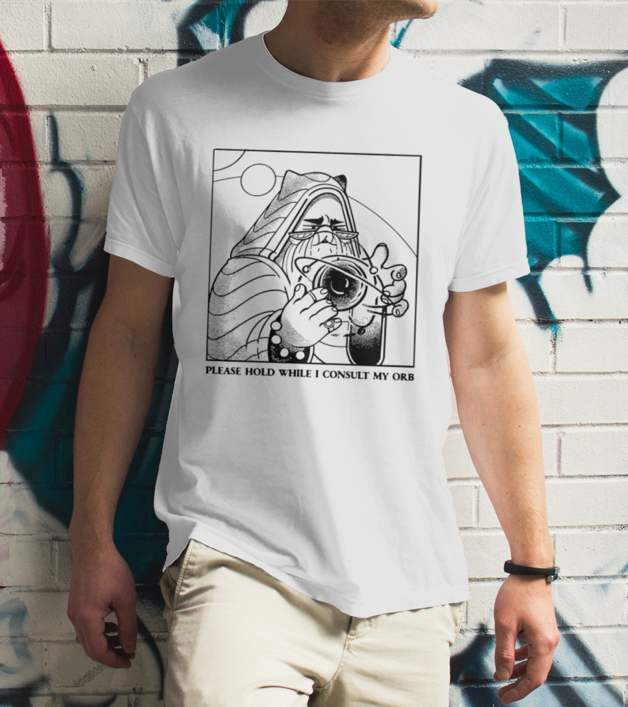 Please Hold While I Consult My Orb Wizard Illustration Fantasy T-Shirt
