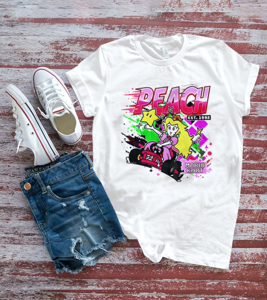 Peach Mario Kart Princess Riding With Star Power Est 1992 T-Shirt