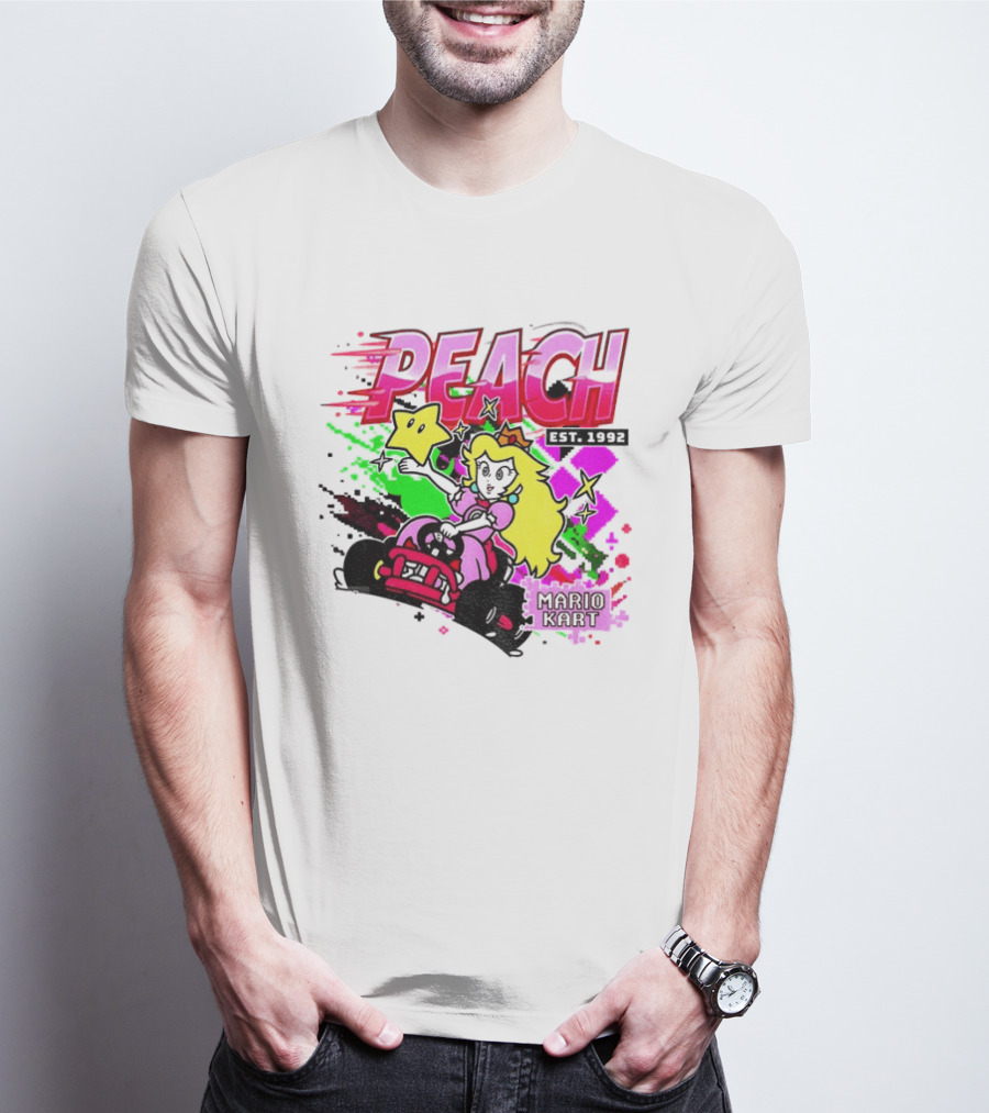 Peach Mario Kart Princess Riding With Star Power Est 1992 T-Shirt