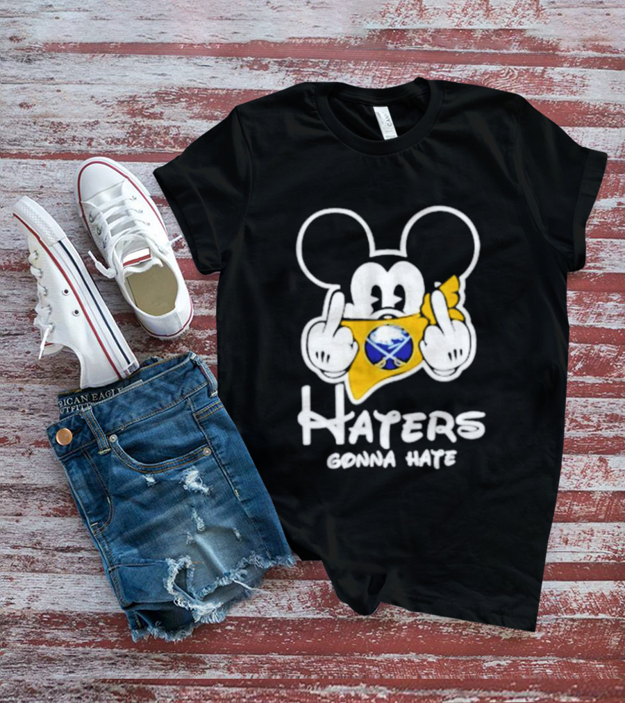 Buffalo Sabres Mickey Haters Gonna Hate Middle Finger Hockey Fan T-Shirt