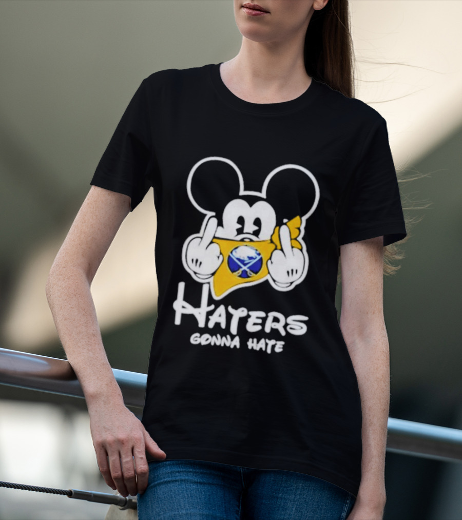 Buffalo Sabres Mickey Haters Gonna Hate Middle Finger Hockey Fan T-Shirt