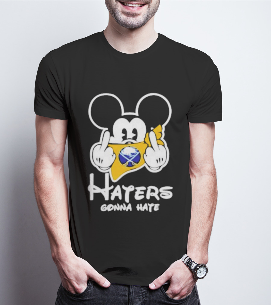 Buffalo Sabres Mickey Haters Gonna Hate Middle Finger Hockey Fan T-Shirt