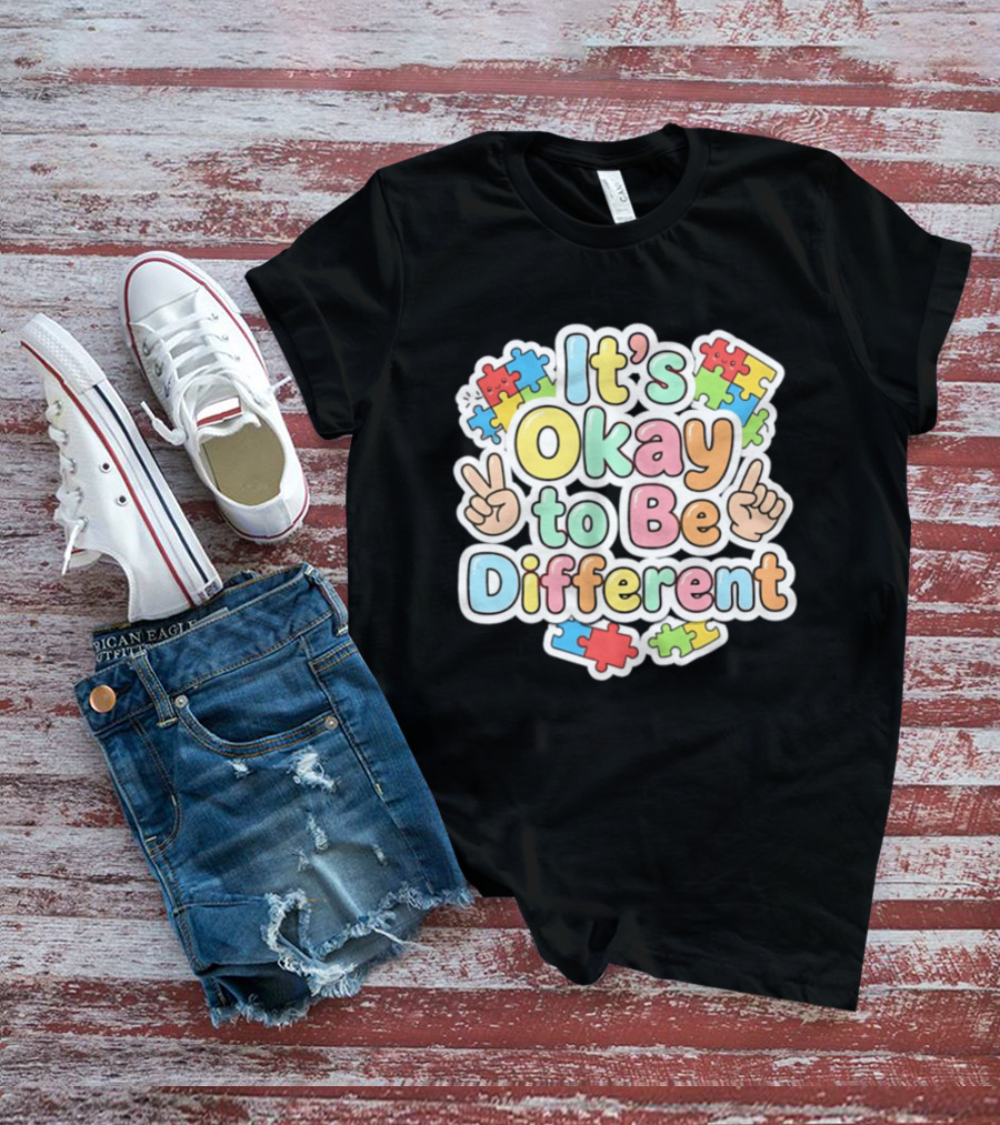 It's Okay To Be Different Autism Awareness Puzzle Pieces T-Shirt