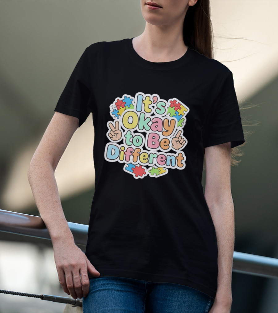 It's Okay To Be Different Autism Awareness Puzzle Pieces T-Shirt