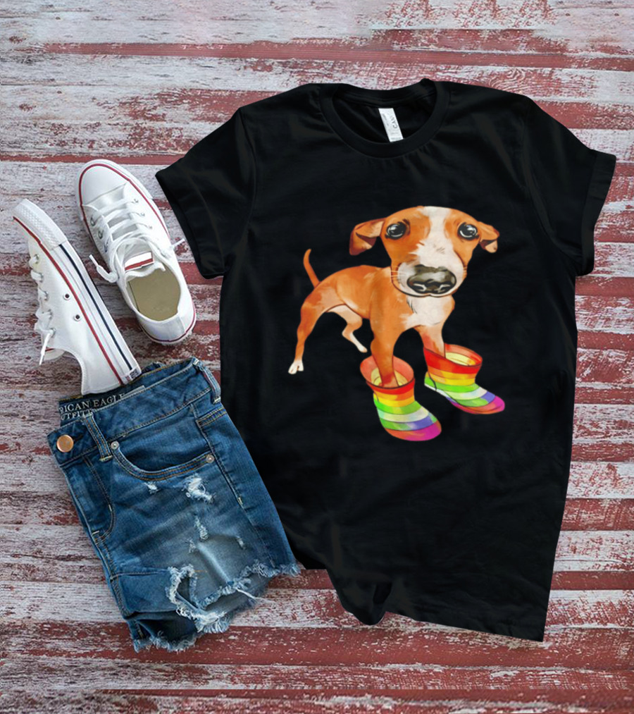 Doggie Rainbow Rainboots Puppy In Colorful Boots T-Shirt