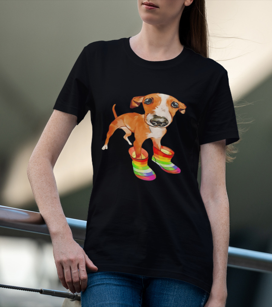 Doggie Rainbow Rainboots Puppy In Colorful Boots T-Shirt