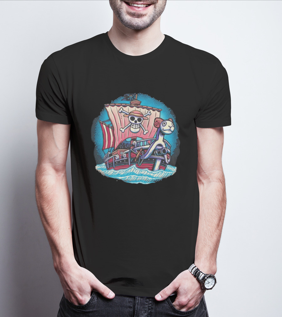Straw Hat Pirates Going Merry Jolly Roger And Figurehead In Ocean Adventure T-Shirt