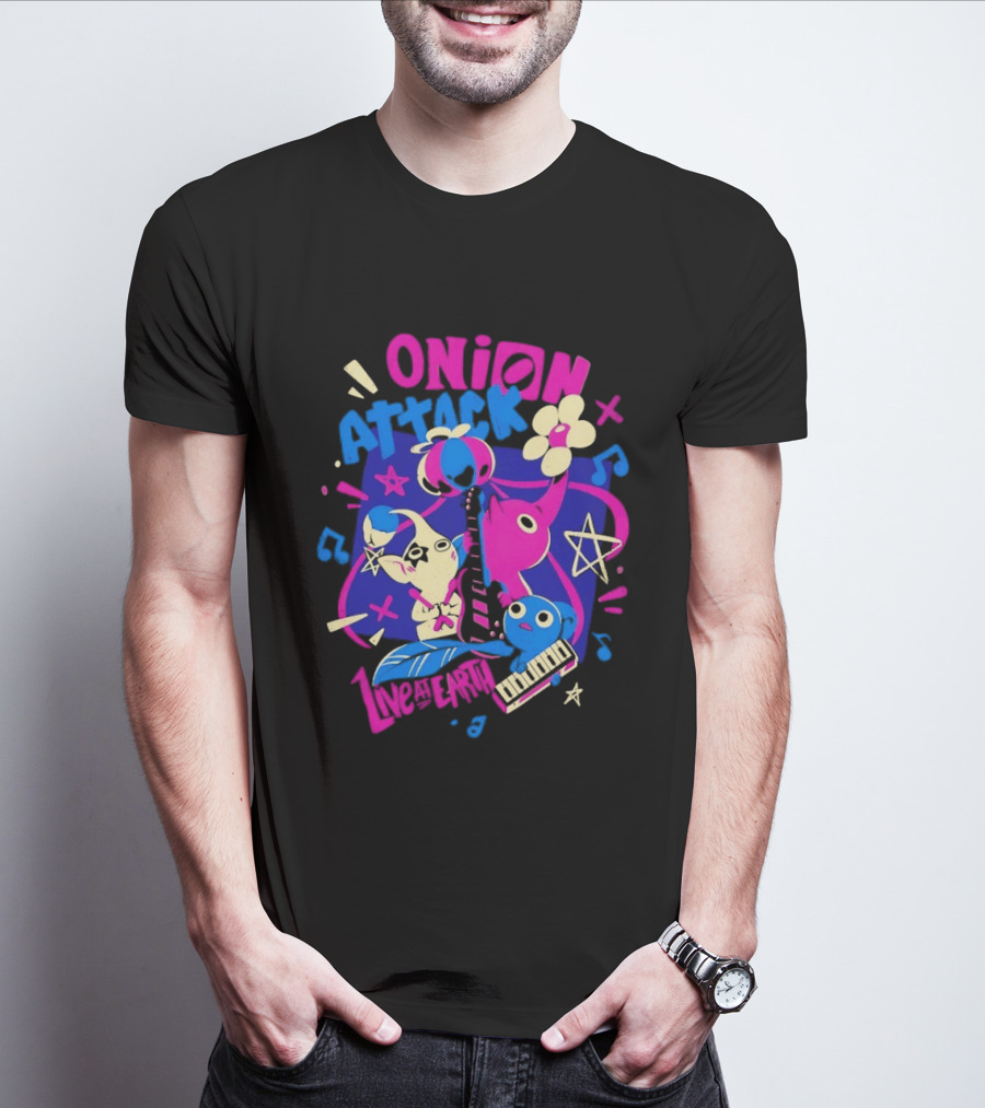 Onion Attack Live At Earth Pikmin Music Themed Concept T-Shirt