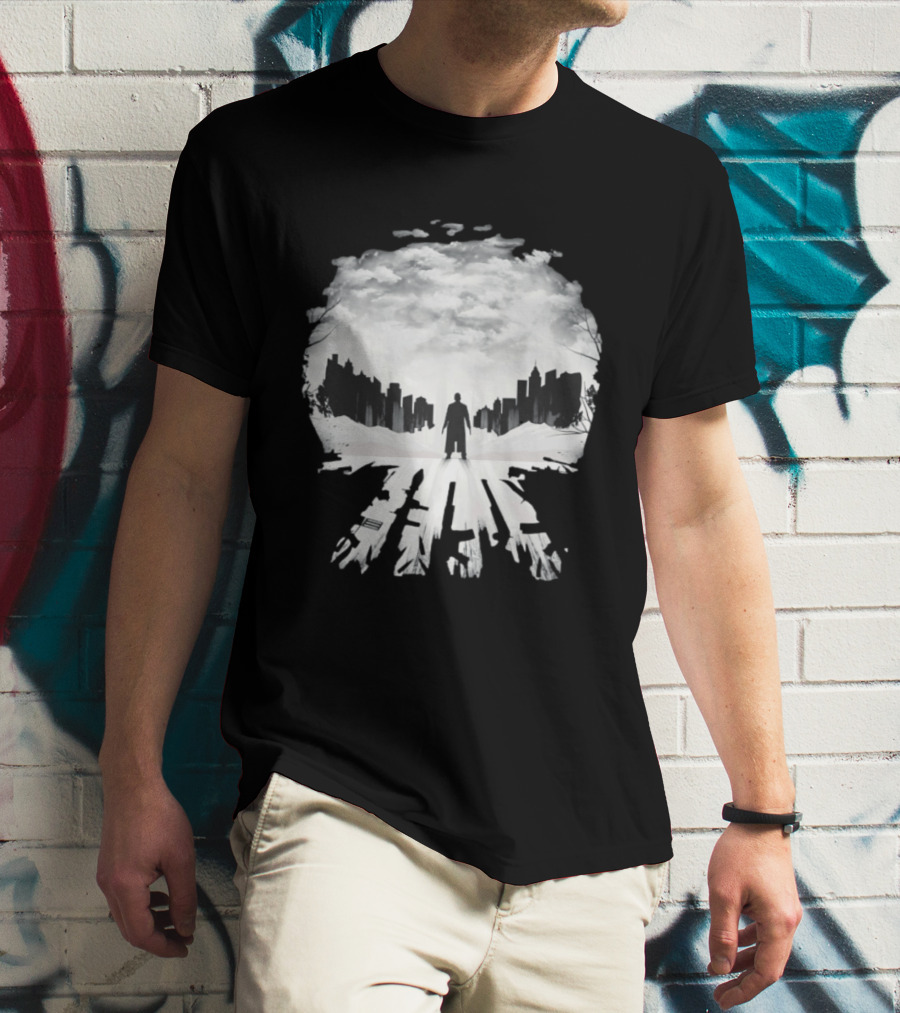 Punisher One Last Kill Urban Silhouette Black And White T-Shirt