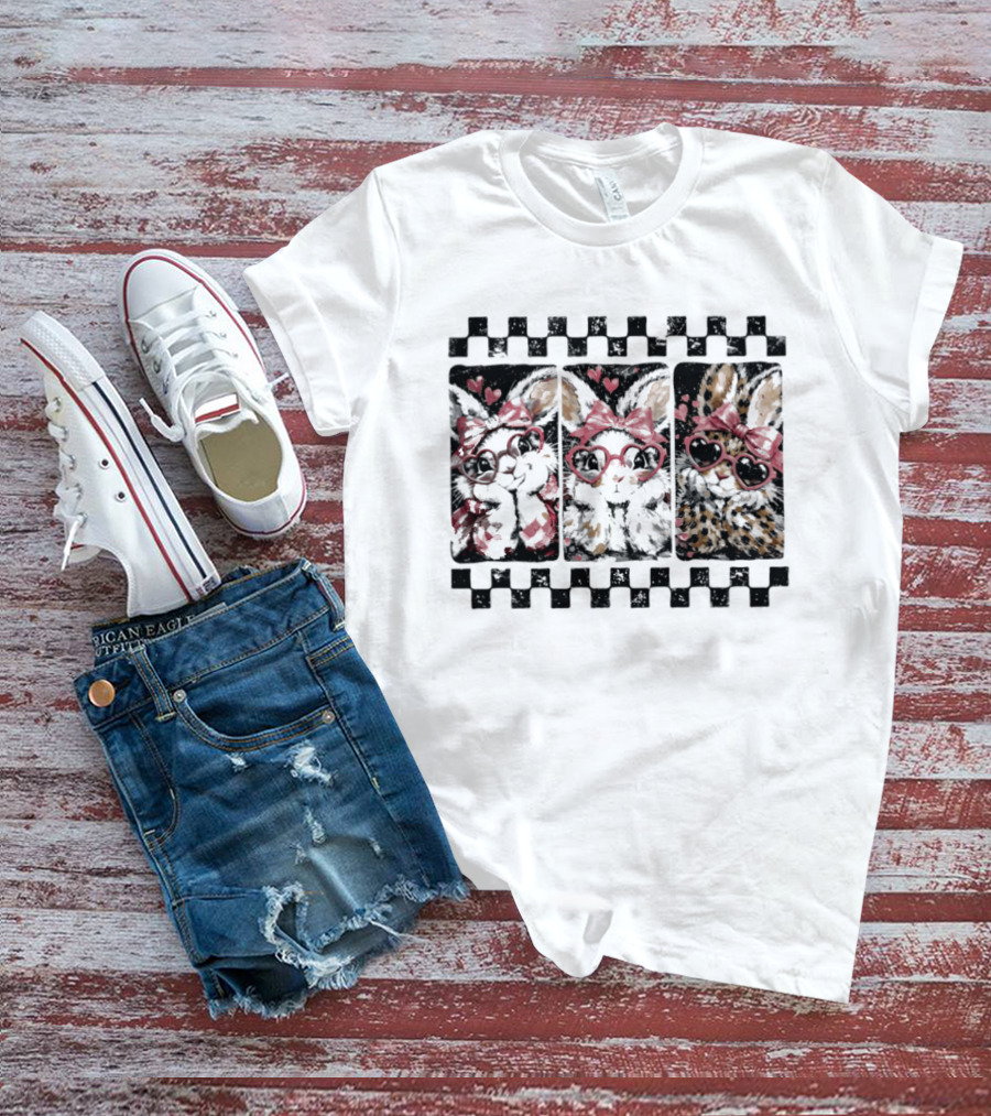 Bunny Coquette Love Heart Glasses Happy Easter Day 2026 T-Shirt