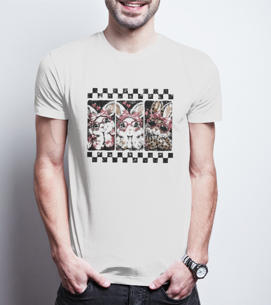 Bunny Coquette Love Heart Glasses Happy Easter Day 2026 T-Shirt