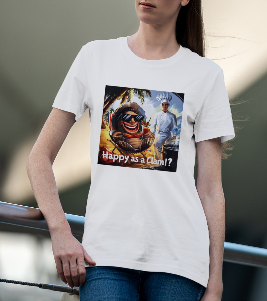 Happy As A Clam Beach Cartoon Chef Cooking Vacation Vibes T-Shirt