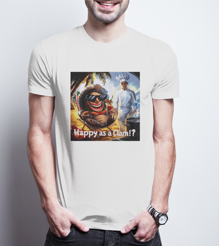 Happy As A Clam Beach Cartoon Chef Cooking Vacation Vibes T-Shirt
