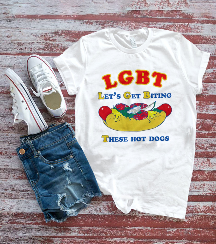 LGBT Let's Get Biting These Hot Dogs Playful Humor T-Shirt