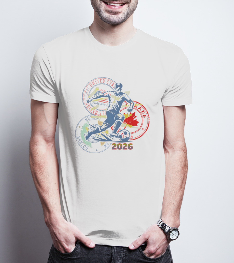 World Cup 2026 Soccer Player Canada USA Mexico Flags T-Shirt