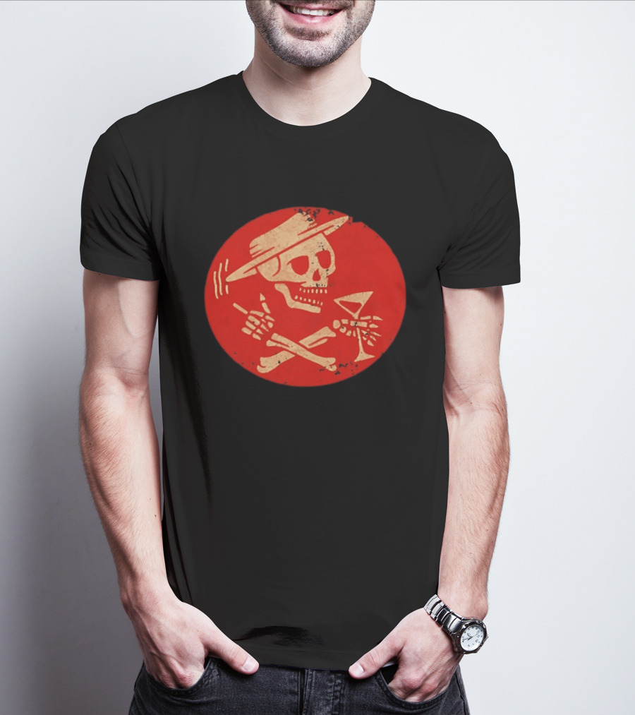 Social Distortion Skeleton Skull With Hat And Martini T-Shirt