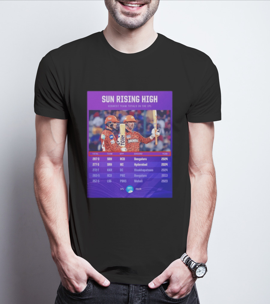 Sun Rising High SRH Highest Team Totals IPL 2024 Bengaluru Hyderabad Visakhapatnam Mohali T-Shirt