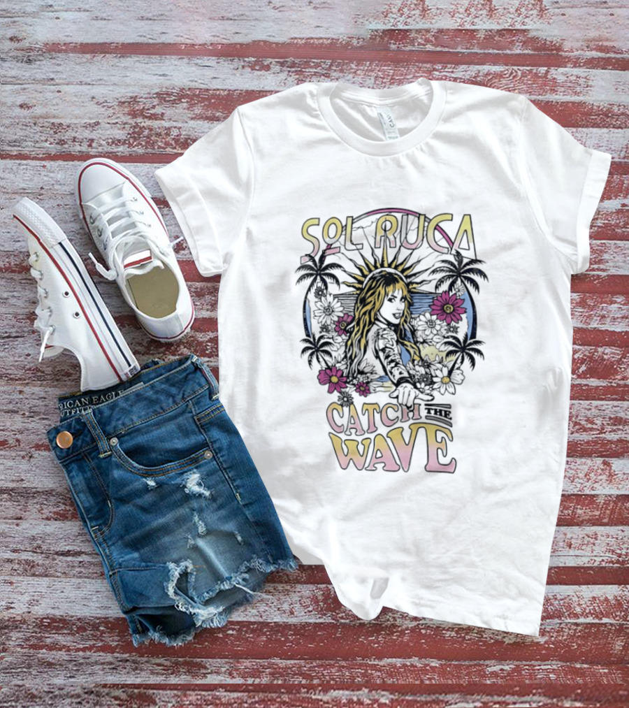 Sol Ruca Catch The Wave Tropical Surfer Theme With Floral And Palm Tree T-Shirt