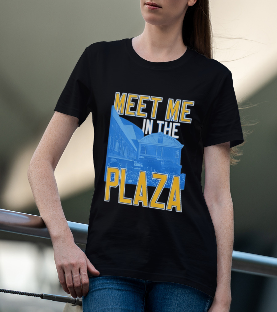 Meet Me In The Plaza Urban Architecture Blue And Yellow T-Shirt