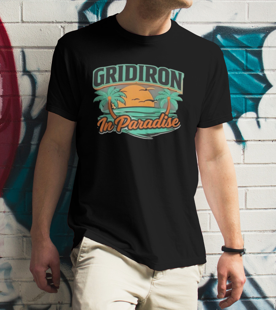 Gridiron In Paradise Tropical Sunset Palm Trees T-Shirt