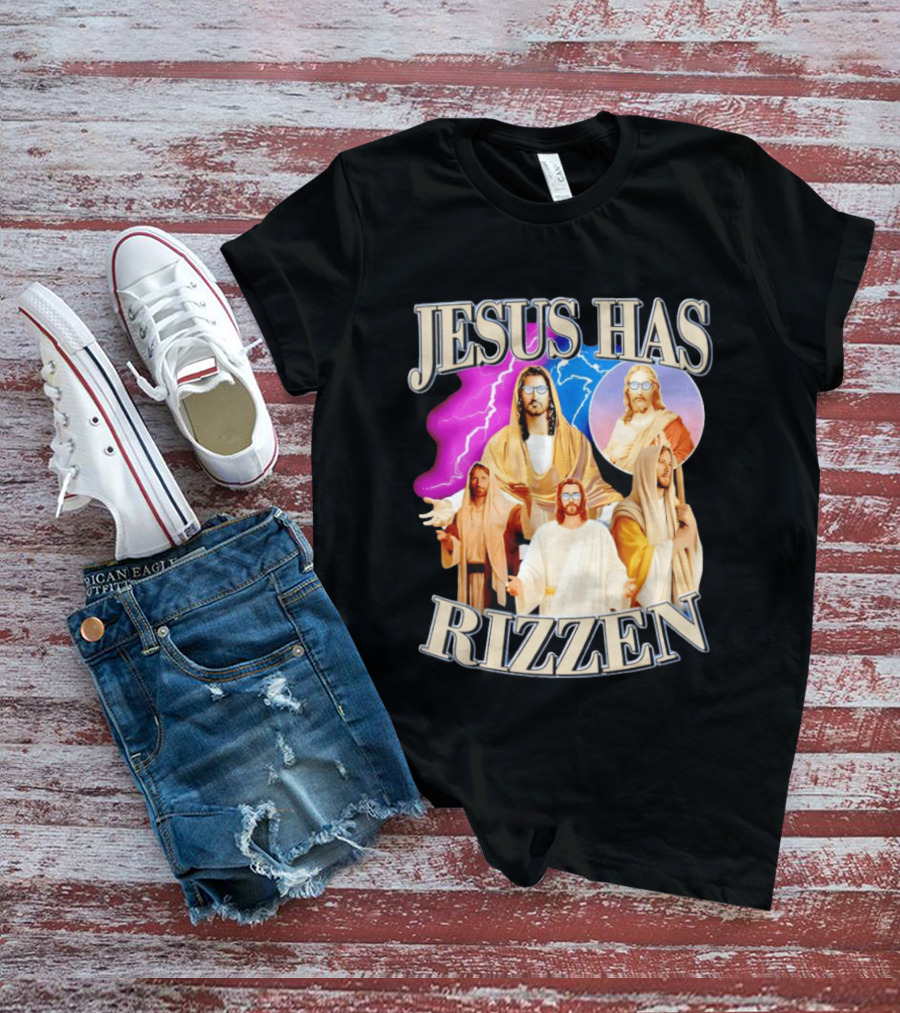 Jesus Has Rizz'en Meme Humor Lightning Vibes Sunglasses T-Shirt
