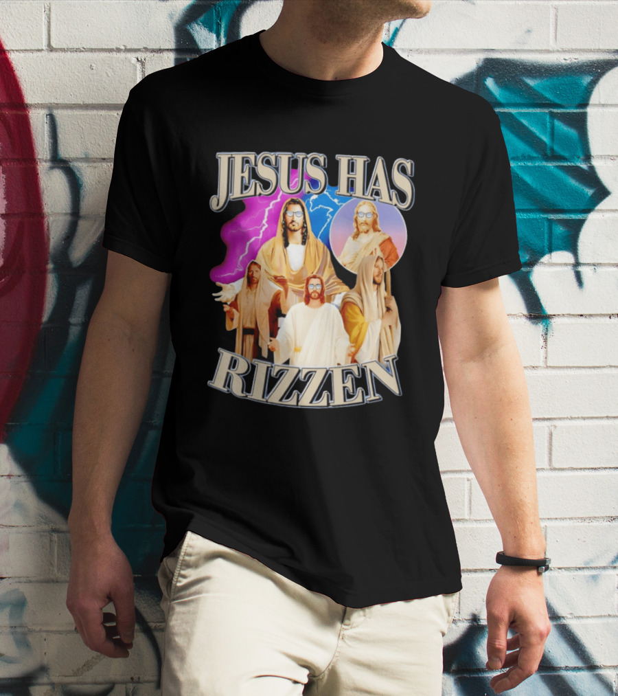 Jesus Has Rizz'en Meme Humor Lightning Vibes Sunglasses T-Shirt