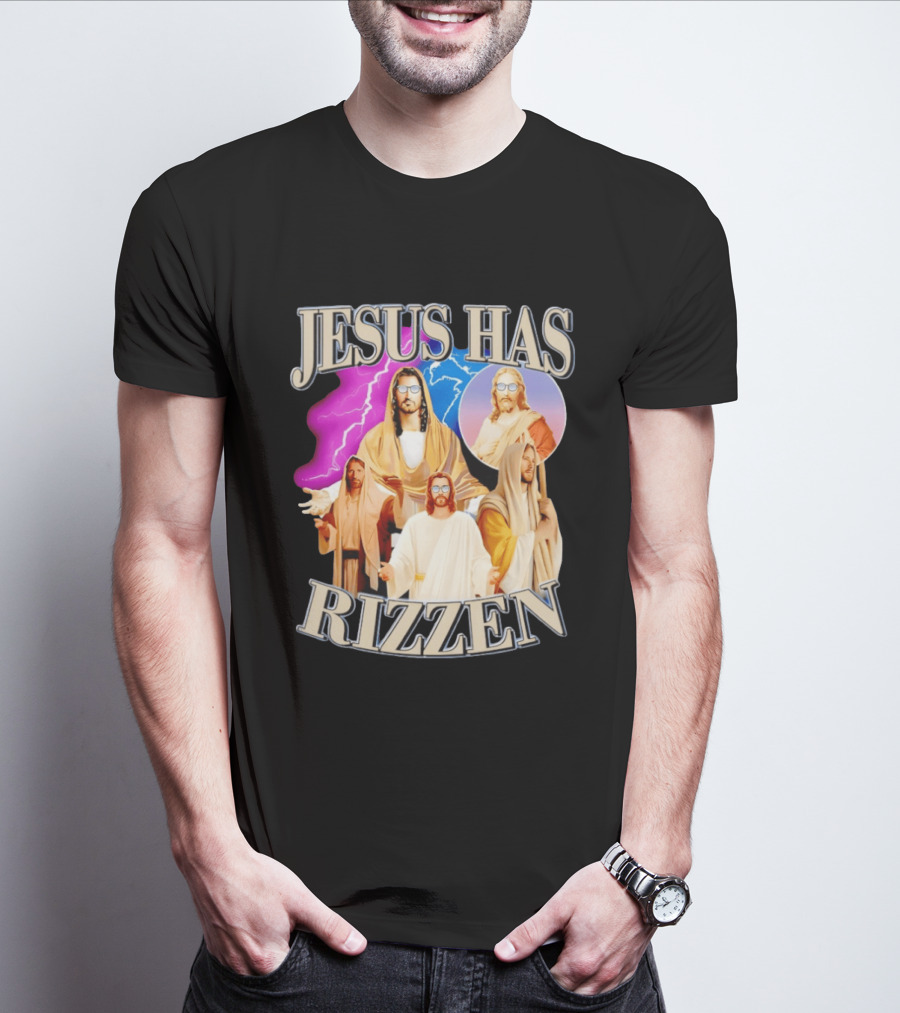 Jesus Has Rizz'en Meme Humor Lightning Vibes Sunglasses T-Shirt