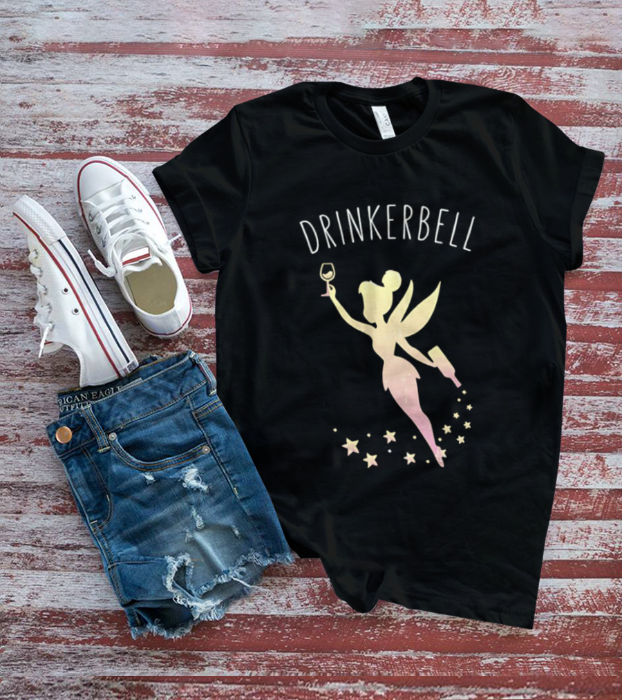 DRINKERBELL Fairy Holding Wine Glass And Bottle With Star Magic T-Shirt