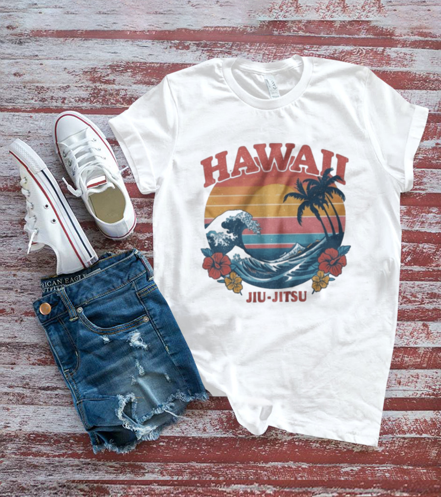 Hawaii Jiu Jitsu Vintage Surf And Palm Trees T-Shirt