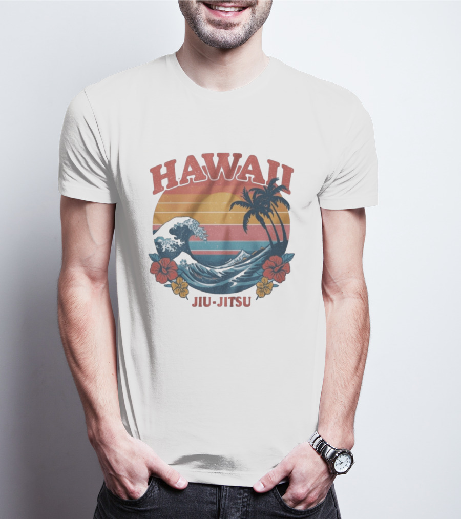 Hawaii Jiu Jitsu Vintage Surf And Palm Trees T-Shirt