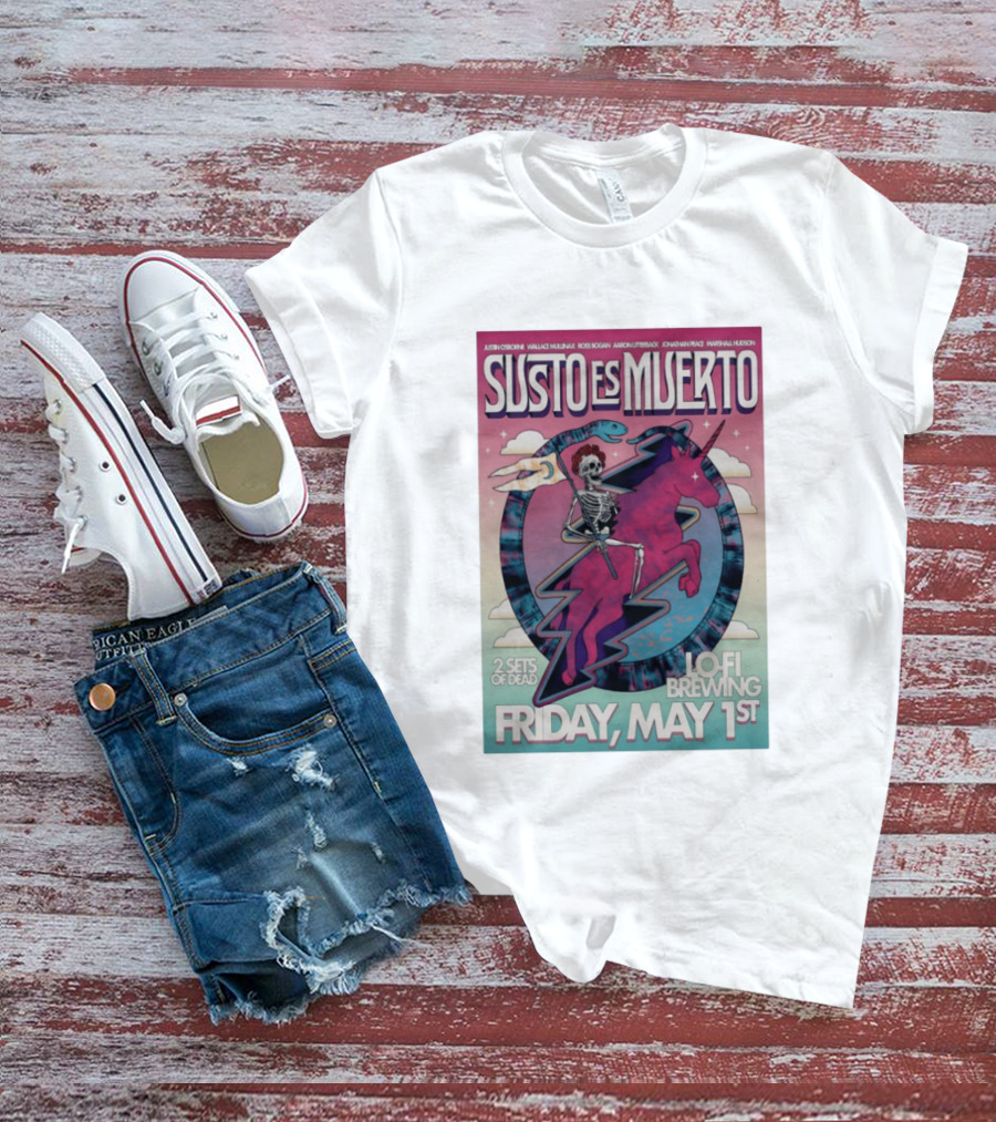 Susto Es Muerto Lofi Brewing May 1st Skeleton Riding Pegasus T-Shirt