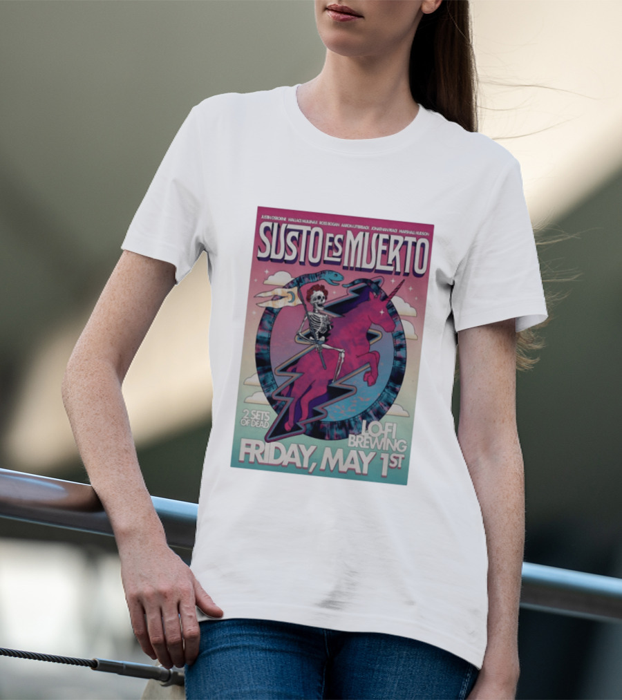 Susto Es Muerto Lofi Brewing May 1st Skeleton Riding Pegasus T-Shirt