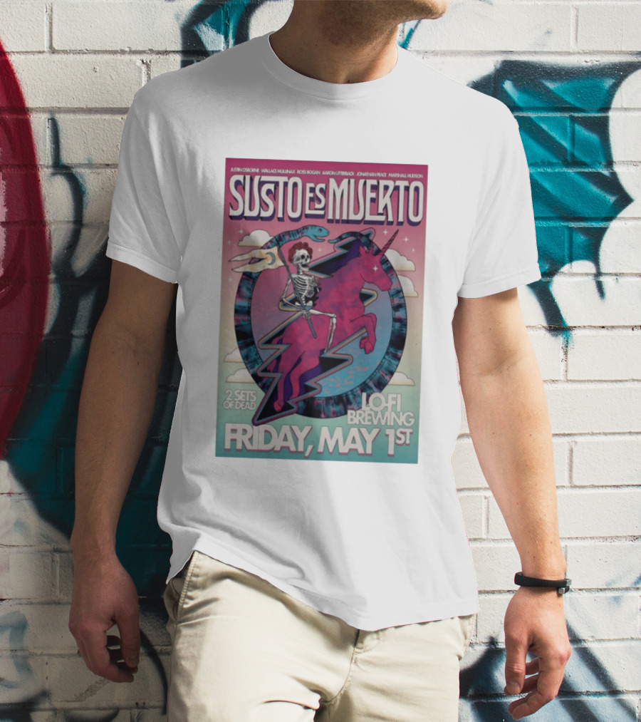 Susto Es Muerto Lofi Brewing May 1st Skeleton Riding Pegasus T-Shirt
