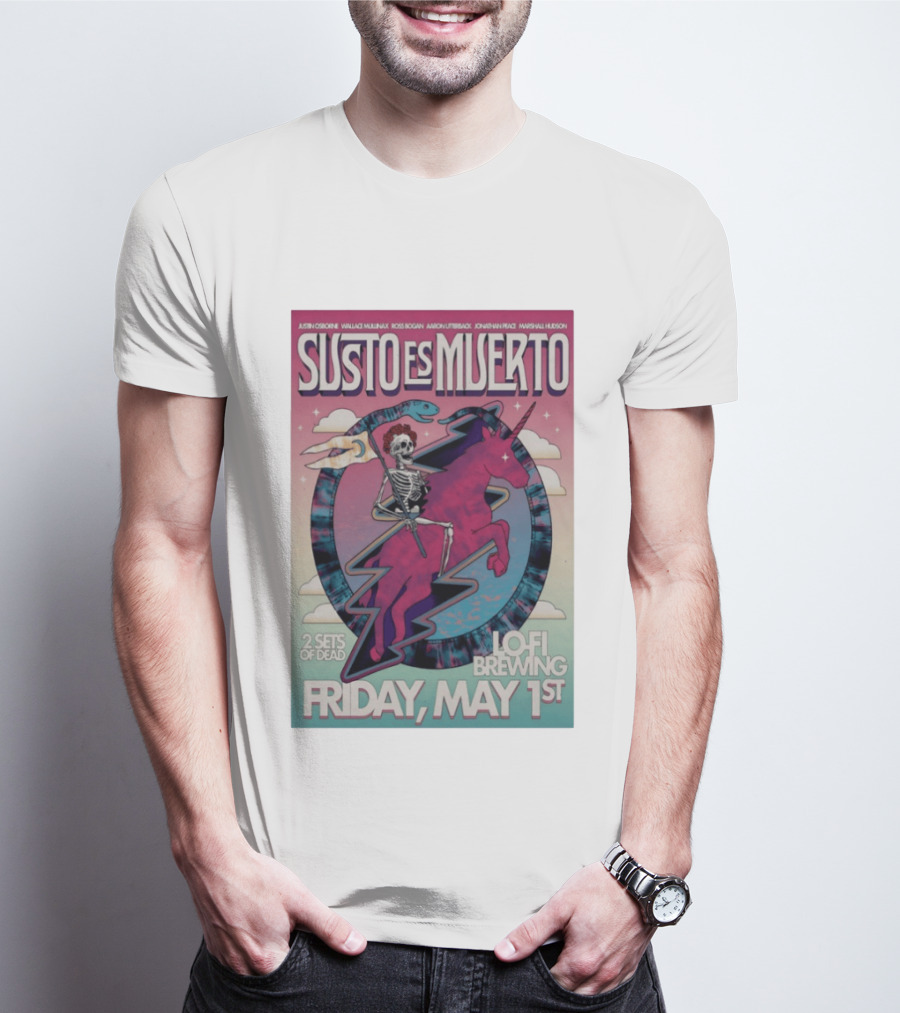 Susto Es Muerto Lofi Brewing May 1st Skeleton Riding Pegasus T-Shirt