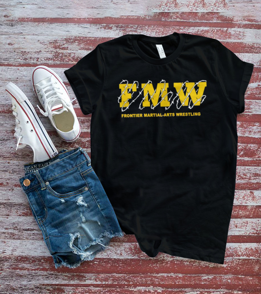FMW Frontier Martial Arts Wrestling Barbed Wire Iconography T-Shirt
